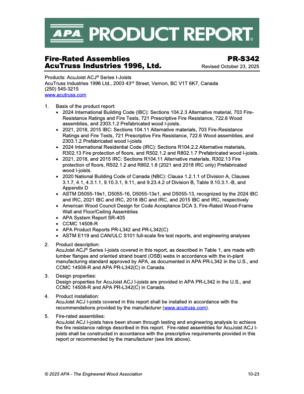 APA Fire Rated Assemblies PR-S342